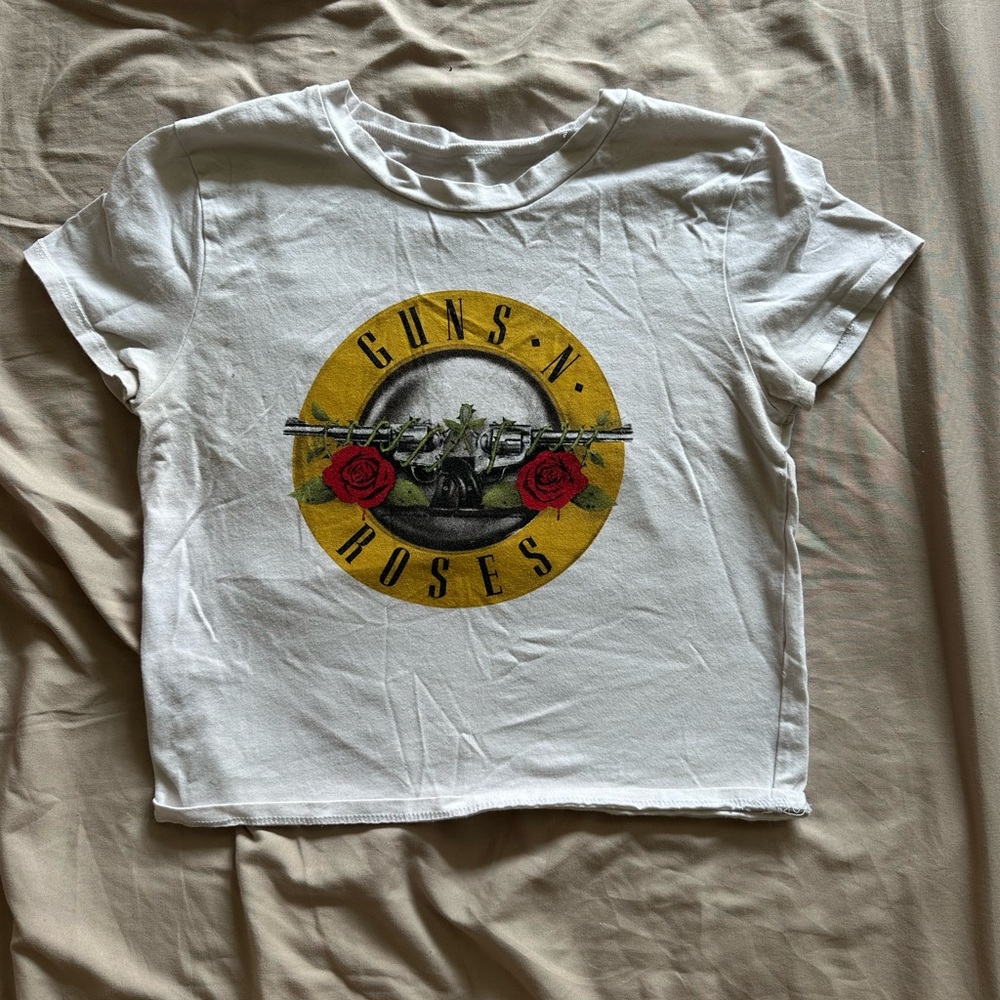 Source Unknown White Graphic Tee with Yellow and Red Accents